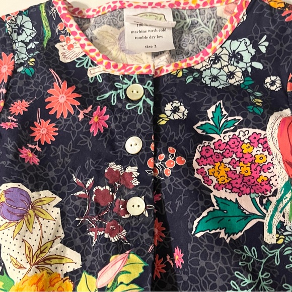 Emerald August Long-Sleeve Deep Blue Pink Green Purple  Floral Dress Size 2T - Picture 3 of 12